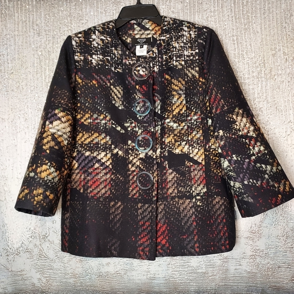 Angel Apparel Print Coat Jacket with Large Metal Snap buttons